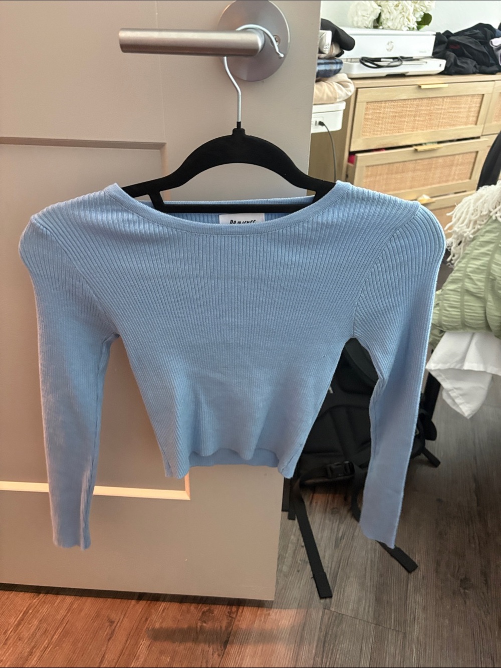 Light Blue Ribbed Long Sleeve Crop Top